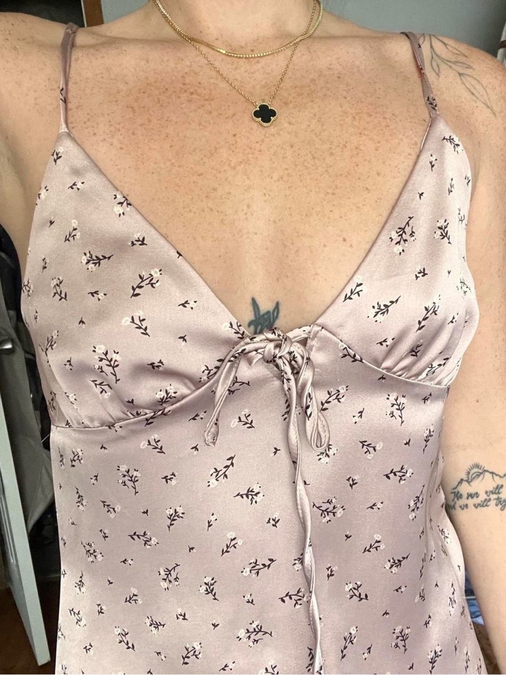Garage Silky Mauve Floral Satin Tie-Front Slip Dress